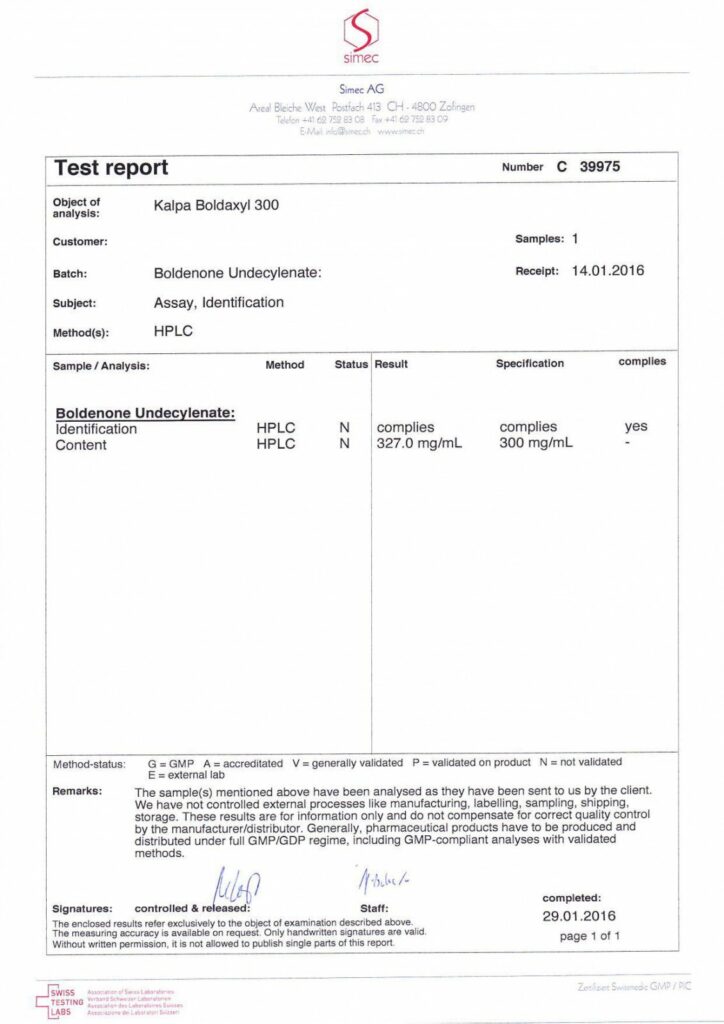 boldaxyl 300 lab test report
