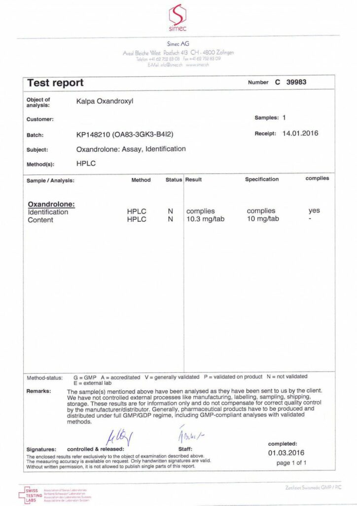 oxandroxyl 10 lab test report