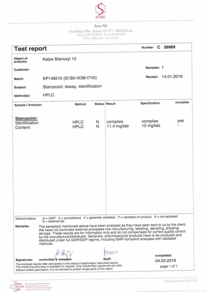 stanoxyl 10 lab test report