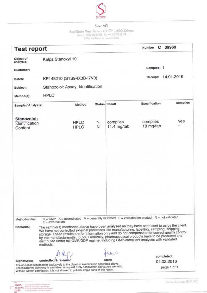 stanoxyl 10 lab test report
