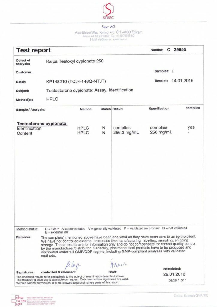 testoxyl cypionate 250 lab test report