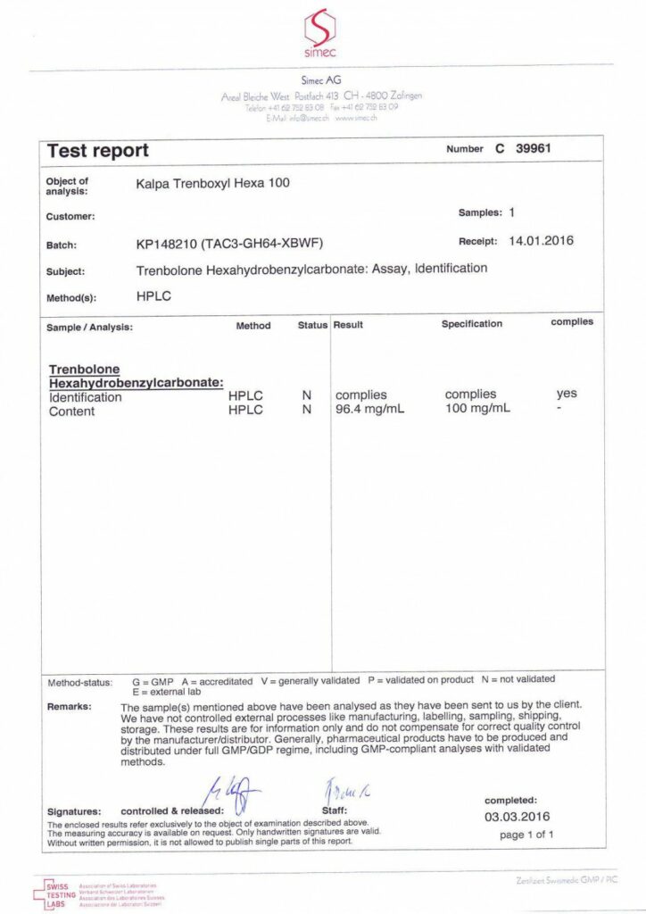 trenboxyl hexa 100 lab test report